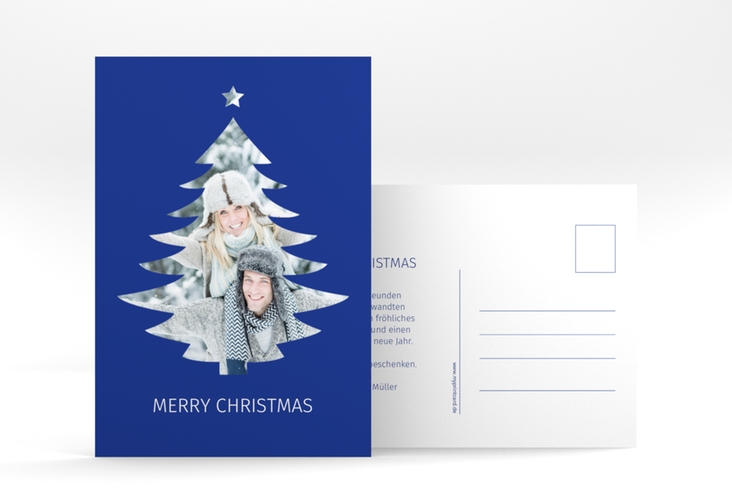 Weihnachtskarte Tanne A6 Postkarte blau