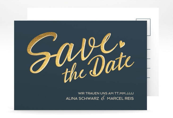 Save the Date-Postkarte Glam A6 Postkarte blau hochglanz