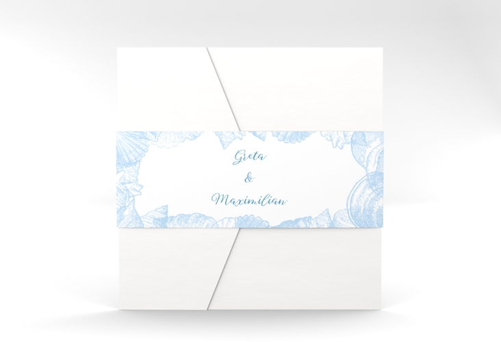 Hochzeitseinladung "Muschelreich" Pocketfold blau