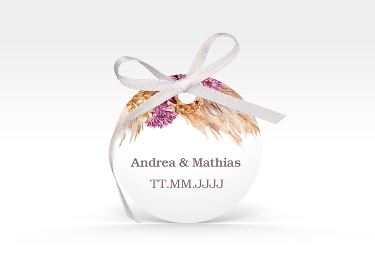 Geschenkanhänger Hochzeit Pampas Geschenkanhänger, rund weiss