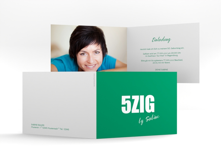 Einladung 50. Geburtstag Zig A6 Klappkarte quer gruen