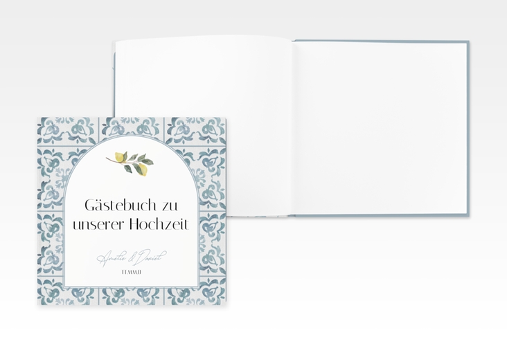 Gästebuch Creation Azulejo 20 x 20 cm, Hardcover mit mediterranem Azulejo-Muster und Zitronen