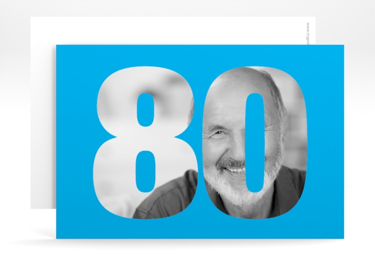 Einladung 80. Geburtstag Numbers A6 Karte quer blau