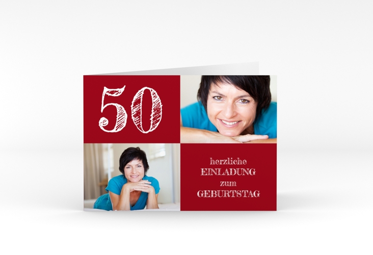 Einladung 50. Geburtstag Lebensfreude A6 Klappkarte quer rot