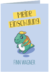 Klick: Details zu Einschulungskarte "Dinosaurier" anzeigen Einschulungskarte Dinosaurier A6 Klappkarte hoch blau