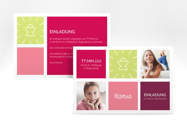 Kommunionseinladung Arcula A6 Karte quer pink