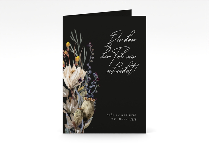 Einladungskarte Hochzeit Darkflower A6 Klappkarte hoch schwarz