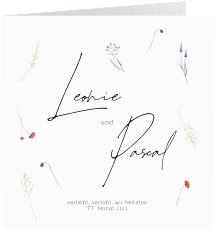 Klick: Details zu Hochzeitseinladung "Feldblume" anzeigen Hochzeitseinladung Feldblume quadr. Klappkarte bunt