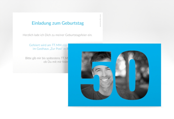Einladung 50. Geburtstag Numbers A6 Karte quer blau