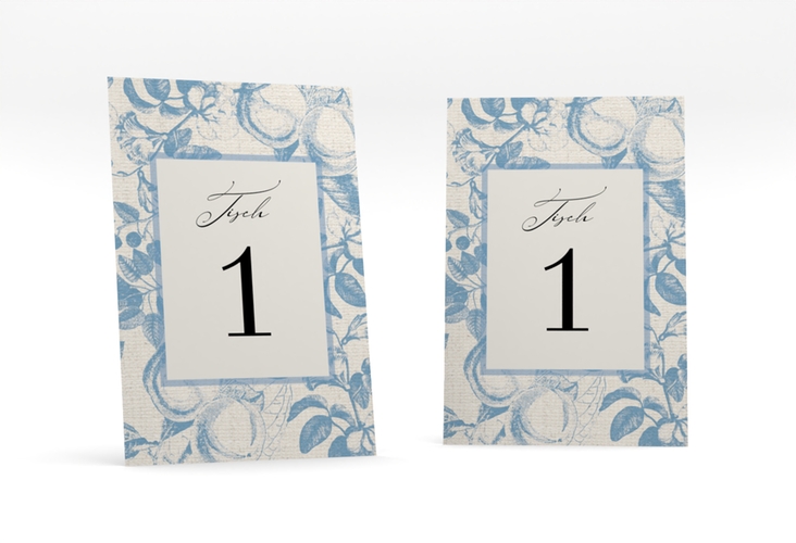 Tischnummer Hochzeit Toile Tischaufsteller mit Blättermuster im Toile-de-Jouy-Stil