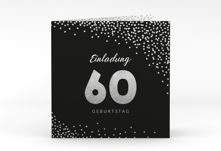 Einladung 60. Geburtstag Glitzer quadr. Klappkarte grau