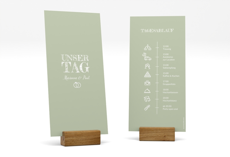Tagesablauf Hochzeit Rise lange Karte hoch gruen hochglanz