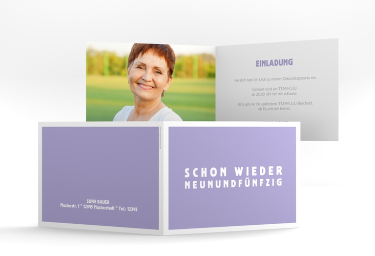 Einladung 60. Geburtstag Gag A6 Klappkarte quer flieder