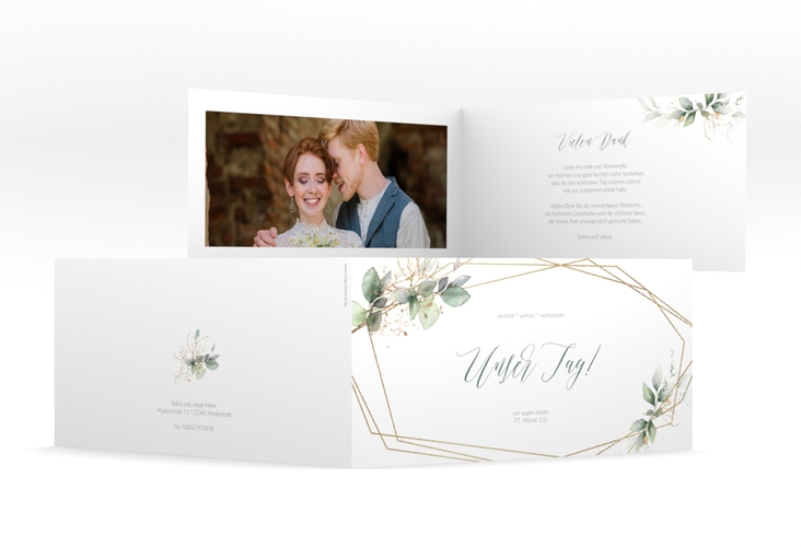 Danksagungskarte Hochzeit Greenish lange Klappkarte quer hochglanz