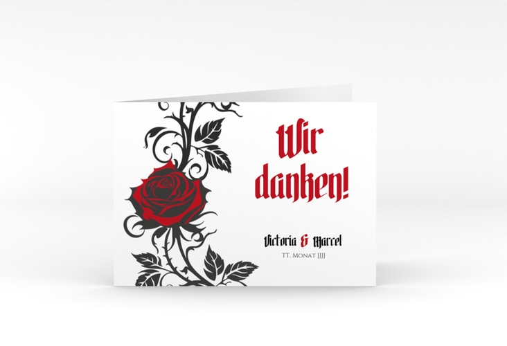 Danksagungskarte Hochzeit Red Rose A6 Klappkarte quer weiss