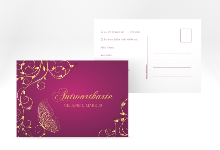 Antwortkarte Hochzeit Eternity A6 Postkarte pink hochglanz