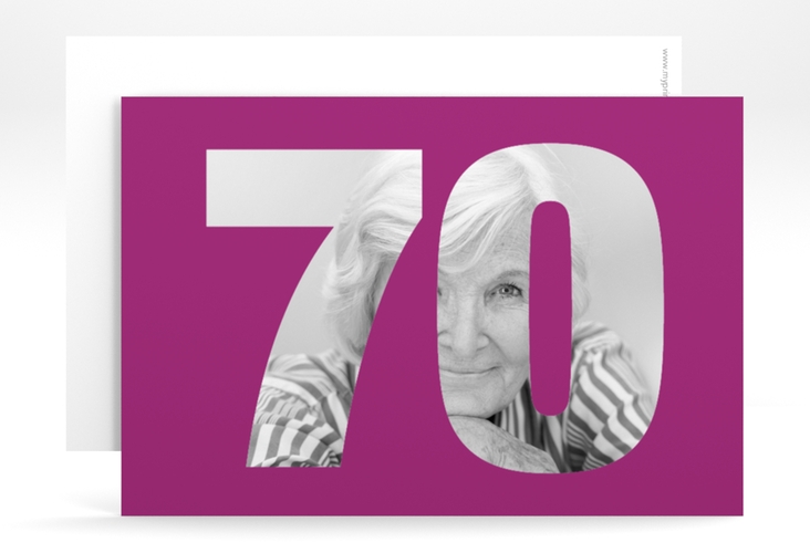 Einladung 70. Geburtstag Numbers A6 Karte quer pink hochglanz