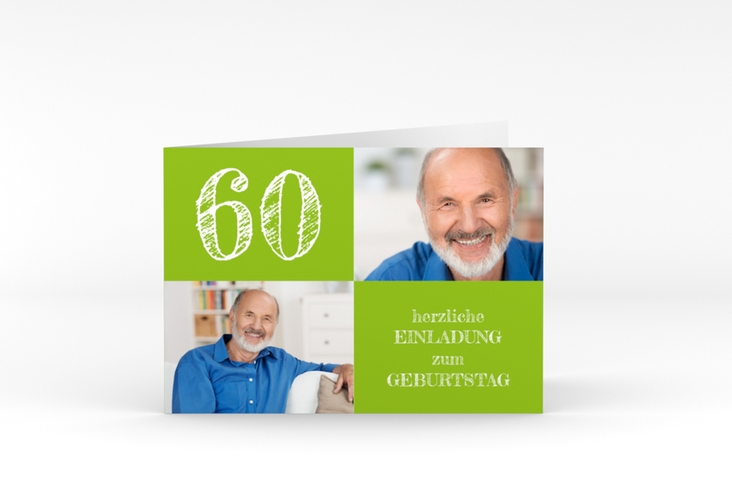 Einladung 60. Geburtstag Lebensfreude A6 Klappkarte quer gruen