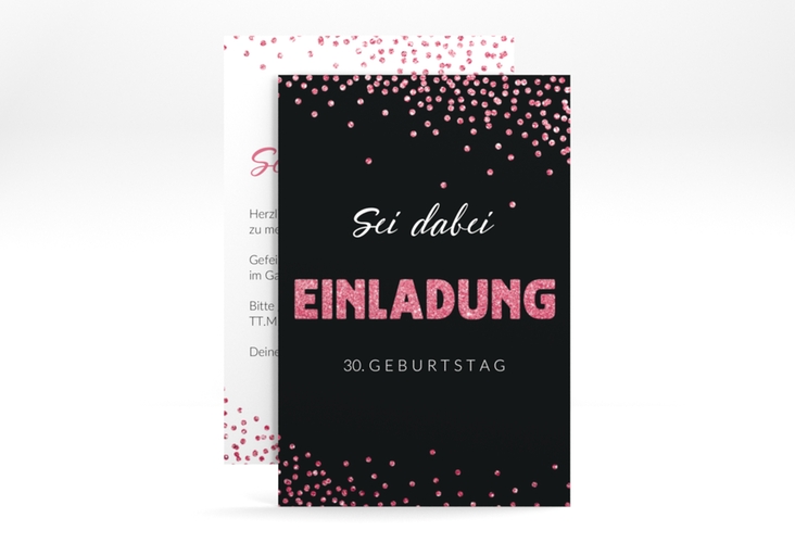 Einladung Geburtstag Glitzer A6 Karte hoch pink