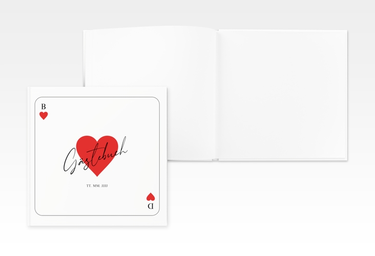 Gästebuch Creation Kartenspiel 20 x 20 cm, Hardcover weiss im Herz-Ass-Design eines Kartenspiels