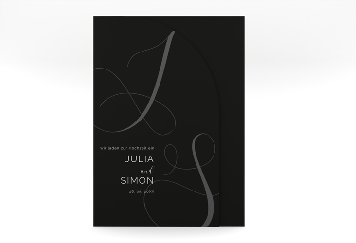 Hochzeitseinladung Eheschließung mittlere Bogen-Wickelfalzkarte schwarz