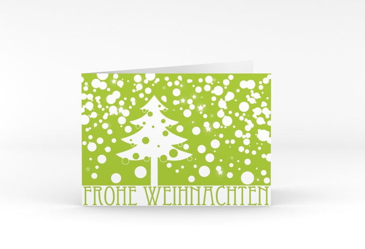 Geschäftliche Weihnachtskarte Schneeweiss A6 Klappkarte quer hochglanz mit Art Déco Schriftzug und Winterlandschaft