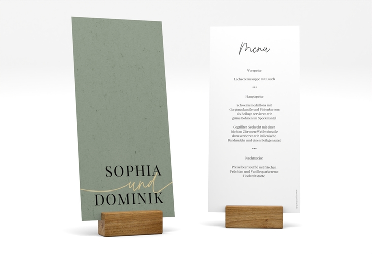 Menükarte Hochzeit Easy lange Karte hoch gruen hochglanz im modernen minimalistischen Design
