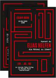 Klick: Details zu Einladungskarte Kindergeburtstag "Escape Room" anzeigen Einladungskarte Kindergeburtstag Escape Room