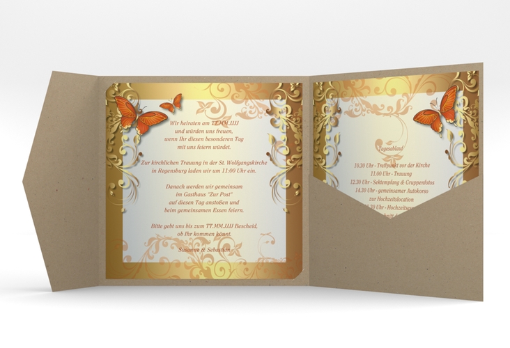 Hochzeitseinladung Toulouse Pocketfold orange hochglanz