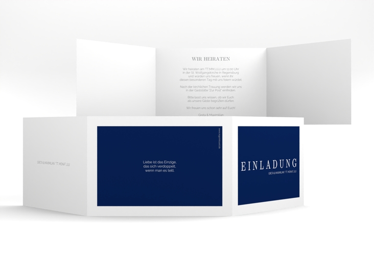 Hochzeitseinladung Simply A6 Doppel-Klappkarte blau hochglanz