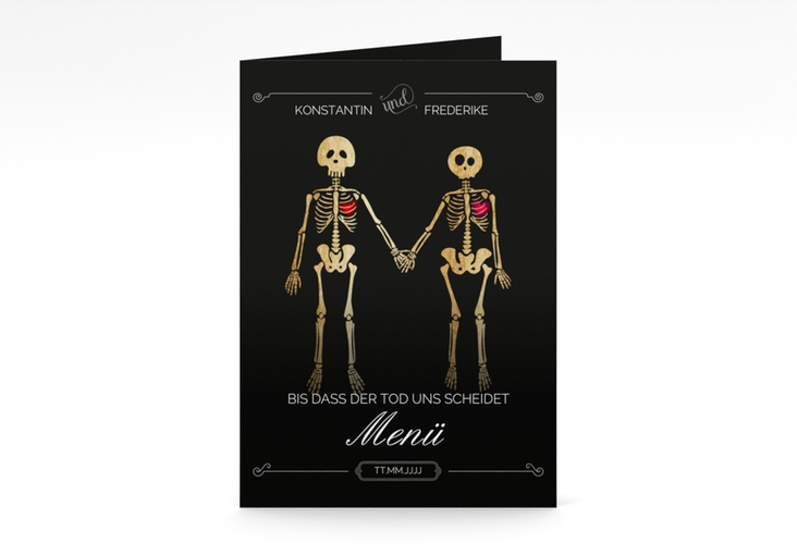 Menükarte Hochzeit Bones A5 Klappkarte hoch