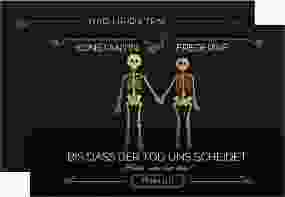Save the Date-Karte "Bones" A6 quer schwarz lustig mit Skelett-Brautpaar
