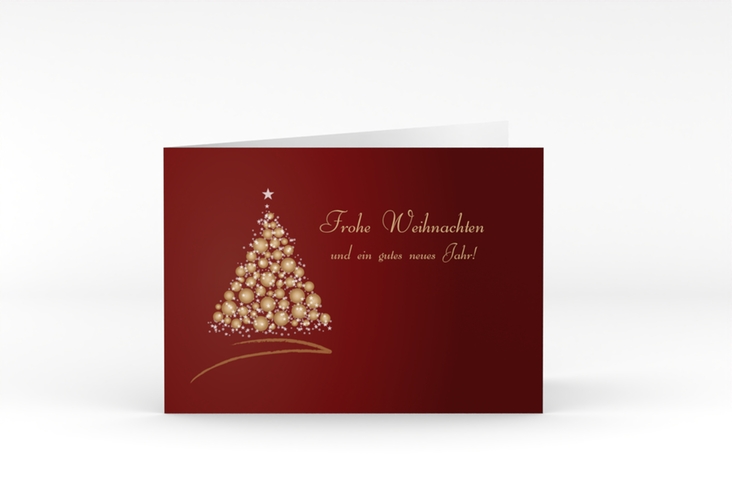 Geschäftliche Weihnachtskarte Goldverlauf A6 Klappkarte quer rot hochglanz mit Weihnachtsbaum-Motiv