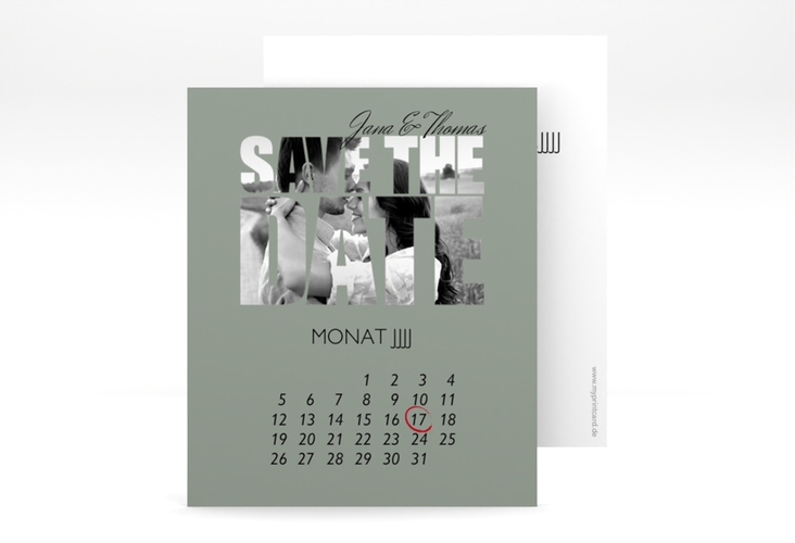 Save the Date-Kalenderblatt Letters Kalenderblatt-Karte gruen hochglanz