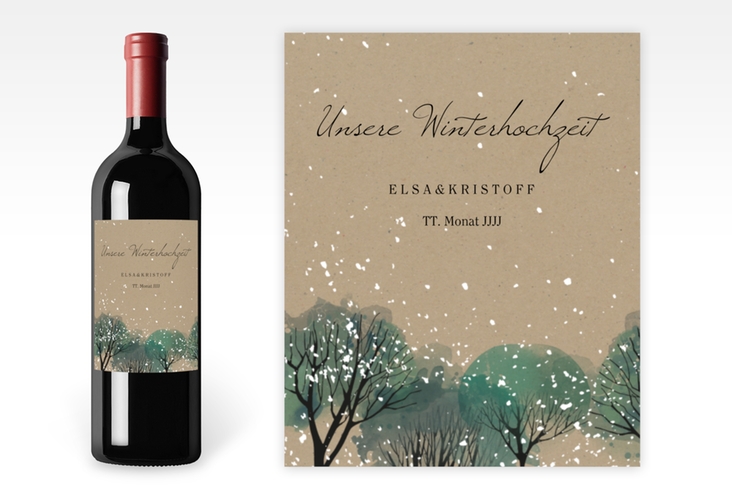 Weinetikett zur Hochzeit Winterhochzeit Etikett Weinflasche 4er Set Kraftpapier