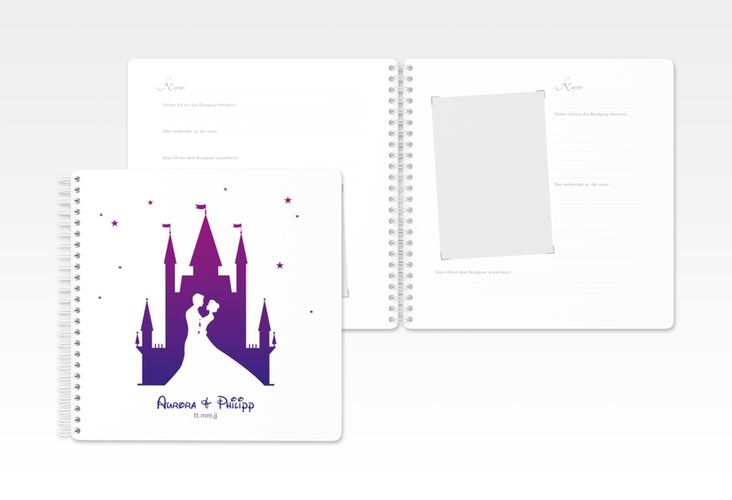 Gästebuch Hochzeit Castle Ringbindung mit Silhouette von Märchenschloss mit Prinz und Prinzessin