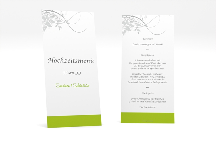Menükarte Hochzeit "Florenz" lange Karte hoch gruen
