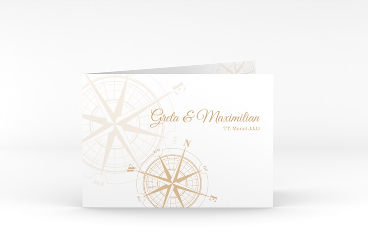 Dankeskarte Hochzeit Windrose A6 Klappkarte quer beige