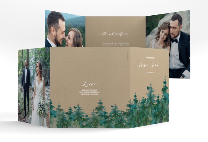 Dankeskarte Hochzeit Evergreen quadr. Doppel-Klappkarte Kraftpapier