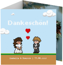Klick: Details zu Danksagungskarte Hochzeit "Pixel" anzeigen Danksagungskarte Hochzeit Pixel quadr. Doppel-Klappkarte bunt