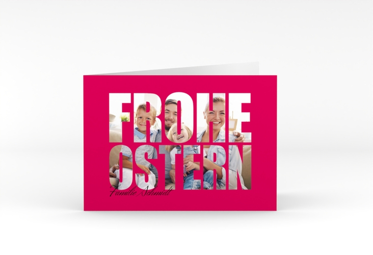 Osterkarte Osterzeit A6 Klappkarte quer pink