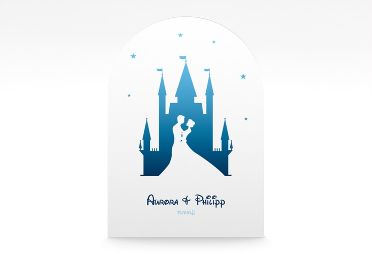 Einladungskarte Hochzeit Castle A6 Bogen-Klappkarte + Foto blau