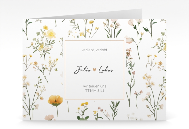 Hochzeitseinladung Blumenwiese mittlere Klappkarte quer bunt