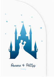 Klick: Details zu Hochzeitseinladung "Castle" anzeigen Hochzeitseinladung Castle mittlere Bogen-Wickelfalzkarte blau