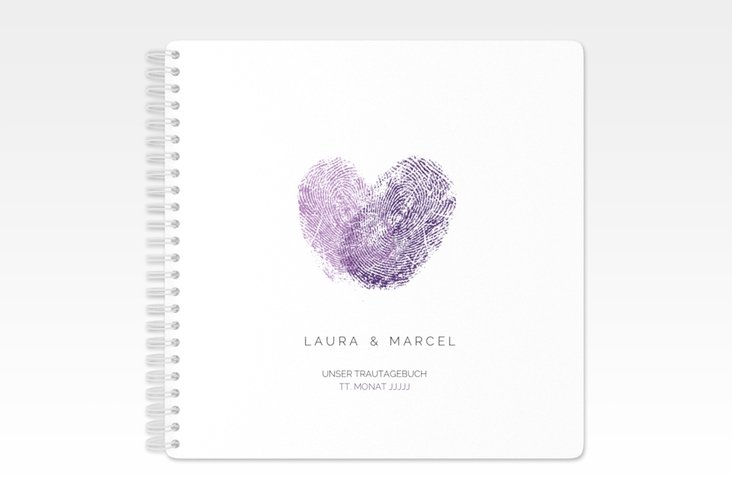 Trautagebuch Hochzeit Fingerprint Trautagebuch Hochzeit lila schlicht mit Fingerabdruck-Motiv