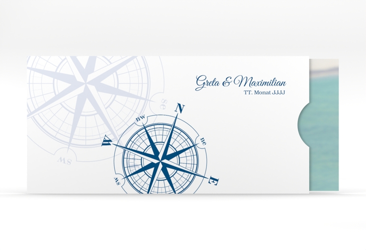 Hochzeitseinladung Windrose Einsteckkarte blau