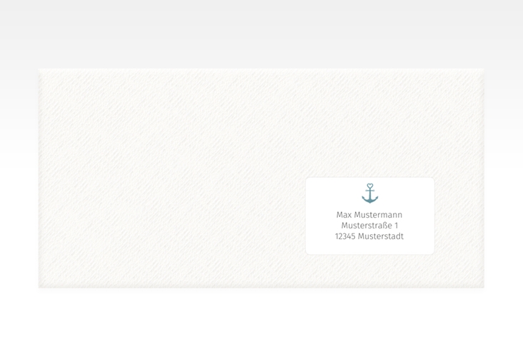 Empfängeretikett Hochzeit Ankerliebe 63,5 x 38,1 mm weiss im minimalistischen maritimen Design mit Anker