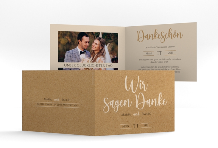 Danksagungskarte Hochzeit Noble A6 Klappkarte quer Kraftpapier hochglanz mit elegantem Schriftzug