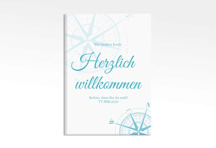 Willkommensschild Leinwand Windrose 50 x 70 cm Leinwand tuerkis