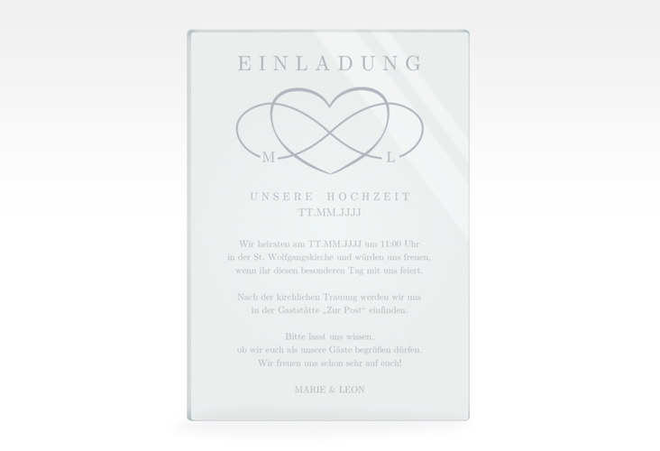 Acryl-Hochzeitseinladung Infinity Acrylkarte hoch grau